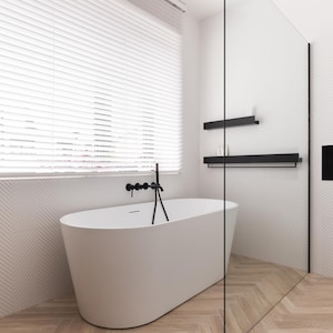 Black Shower Shelf, Stainless Steel Bathroom Caddy, Minimalist Floating Shelf Modern Farmhouse, DOCIA image 19