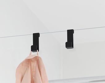 Black Stainless Steel Shower Hooks, Over Glass Door Hanger, Frameless Bathroom Accessory GLOS