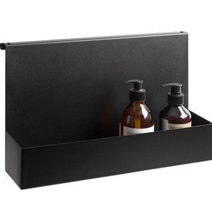 Black Modern Shower Shelf Bathroom Caddy Hanging on the Shower Glass  Floating Shower Shelf Minimalist Style Storage Cosmetics in the Shower 