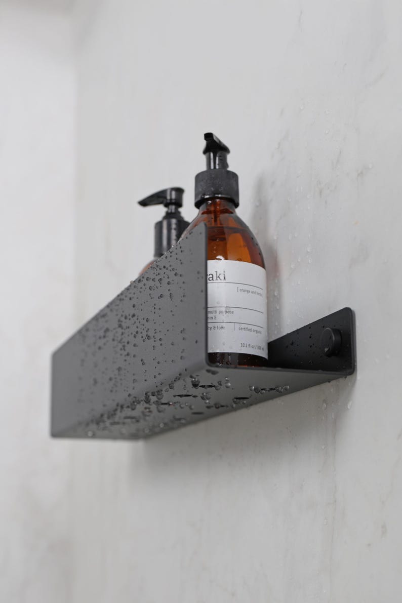 Black Shower Shelf, Stainless Steel Bathroom Caddy, Minimalist Floating Shelf Modern Farmhouse, DOCIA image 2
