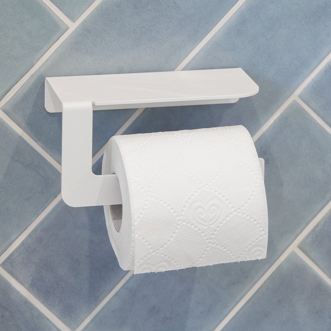 Duality White Hybrid Toilet Roll Holder with Shelf