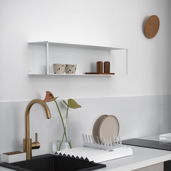 Weißes modernes Regal, weißes Bücherregal, minimalistisches Regal für Zuhause, Wanddekor, Küchenregale, Dabstory, Pflanzeneinheit, MOLISA