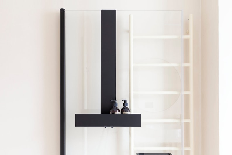 Hanging shelf, no-drilling bathrooom shelf black, minimalistic bathroom accessories, shelf for shower, without drilling Dabstory caddy LOGAN image 1