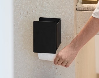 Porta WC negro, dispensador de papel higiénico moderno Accesorios de baño sin taladrar, Baño minimalista para almacenamiento de papel higiénico CURRATO