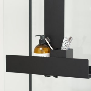 Hanging shelf, no-drilling bathrooom shelf black, minimalistic bathroom accessories, shelf for shower, without drilling Dabstory caddy LOGAN image 10