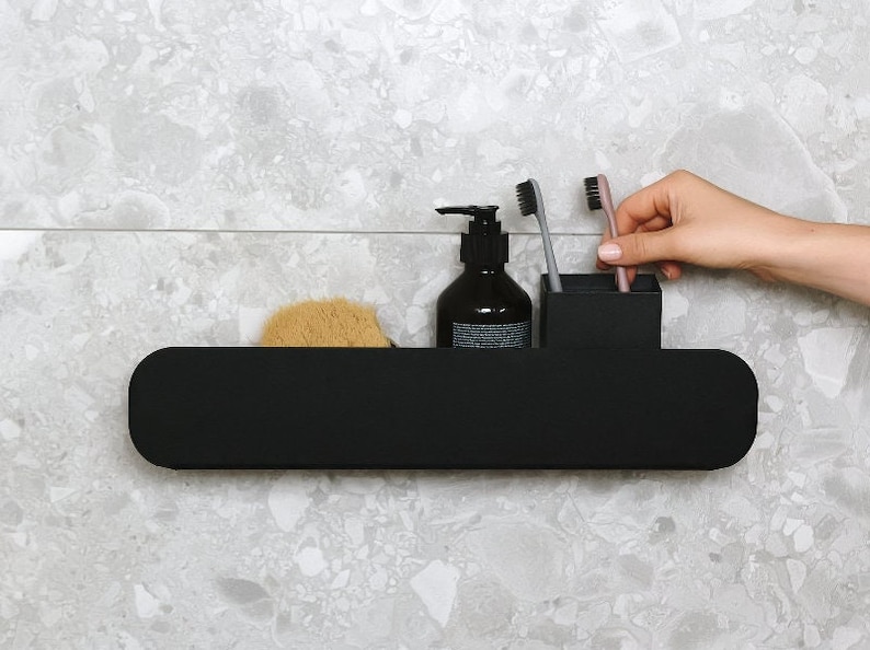 Black Rounded Shower Shelf Modern Shower Shelf With a Curve - Etsy