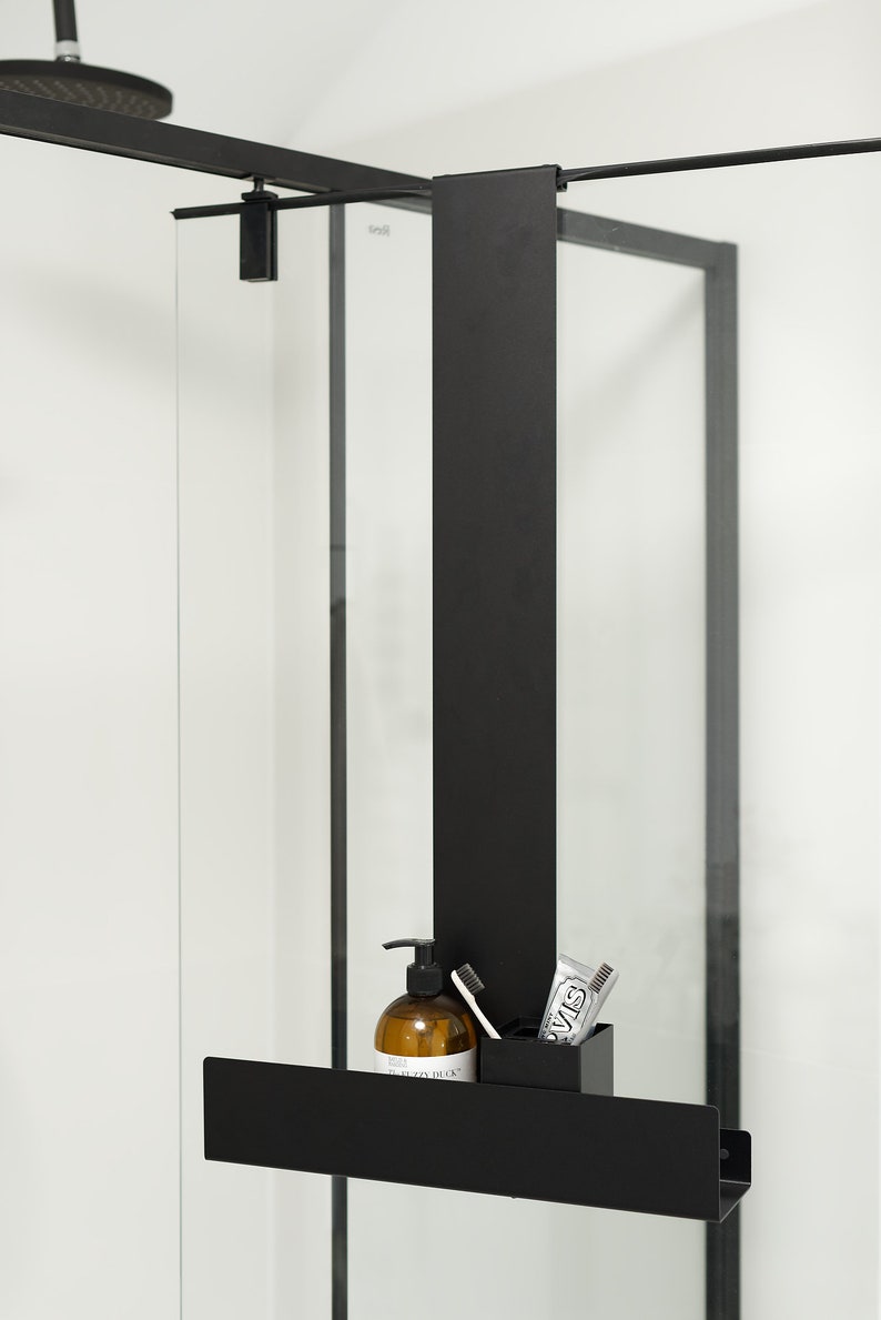 Hanging shelf, no-drilling bathrooom shelf black, minimalistic bathroom accessories, shelf for shower, without drilling Dabstory caddy LOGAN image 3