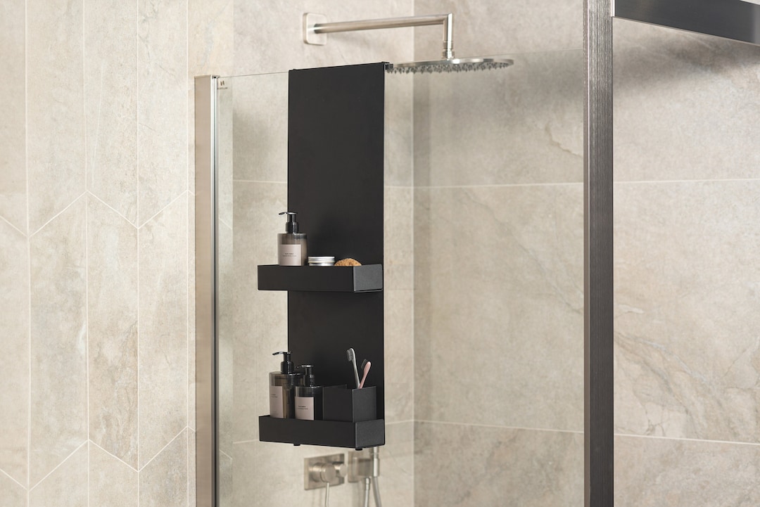Modern Bathroom Shelf, Industrial Bathroom Black Shower Shelf, Minimalist Bathroom  Accessories, Black Shelves With Railing, Dabstory LAVANDA 
