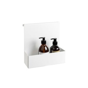 White bathroom caddy hanging on the shower glass modern shower shelf storage cosmetics in the shower floating shower shelf minimalist style image 10