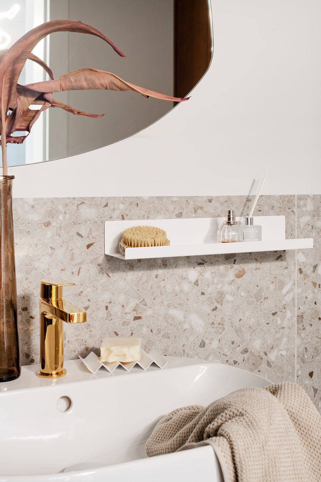 Self Adhesive Shower Shelf Easy, Noninvasive Installation White FAVIO