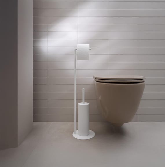 Spazzola per la Pulizia della Toilette in Acciaio Inossidabile per il Bagno Manico in Metallo a Testa Tonda Bianca ca. 34 Cm