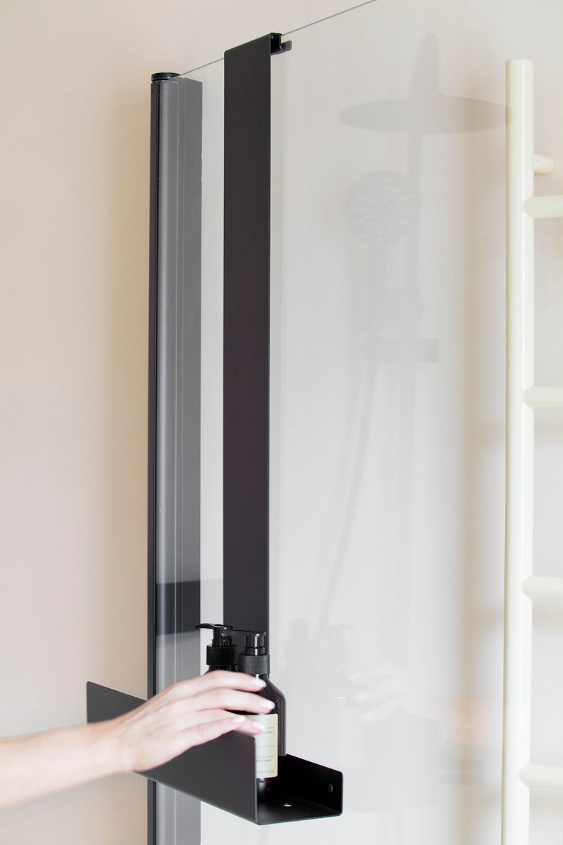 Hanging shelf, no-drilling bathrooom shelf black, minimalistic bathroom accessories, shelf for shower, without drilling Dabstory caddy LOGAN image 6