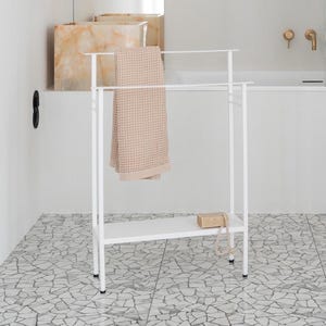 Freestanding towel holder with shelf, Modern Towel Rack, white Blanket hanger Rack, Pool tower rail, Towel Drying Rack, towel ladder TAMANDI