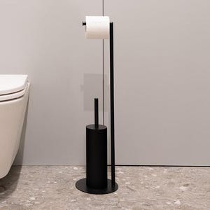 Black toilet brush and paper holder Toilet roll holder with brush Free standing Steel bathroom accessories Aesthetic brush wc holder TORIA