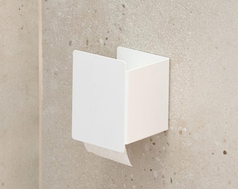 Portarotolo di carta igienica bianco, moderno e minimalista, per riporre la carta igienica senza bisogno di forare.