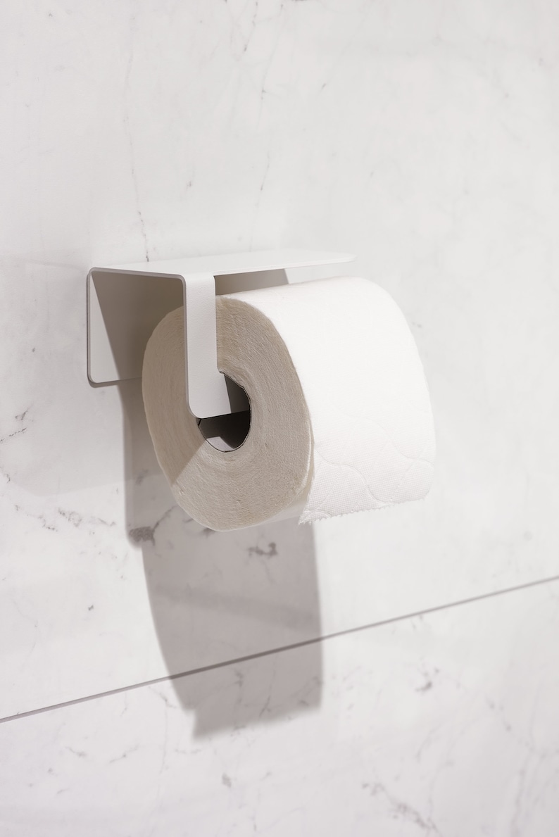 White Selfadhesive Toilet Roll Holder Modern Bathroom Etsy