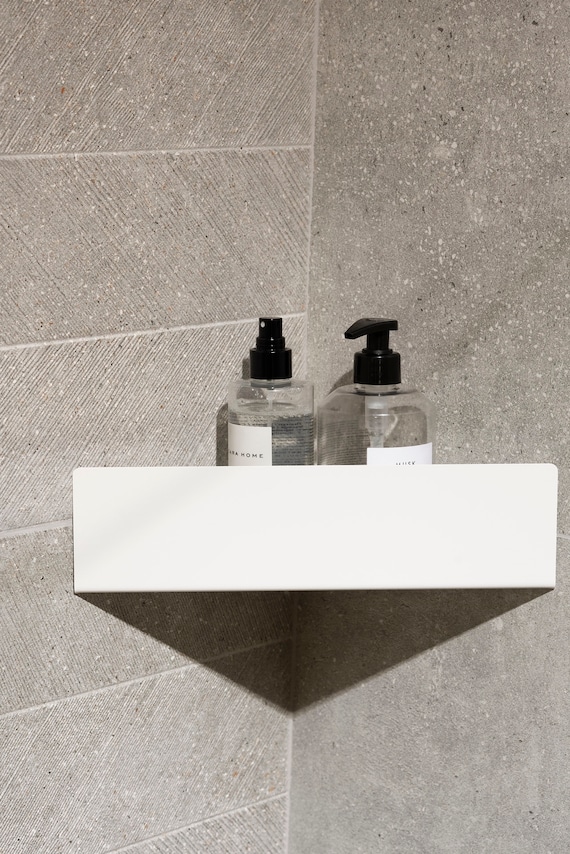 White Corner Shower Shelf, Bathroom Shelves, Minimalist Shower