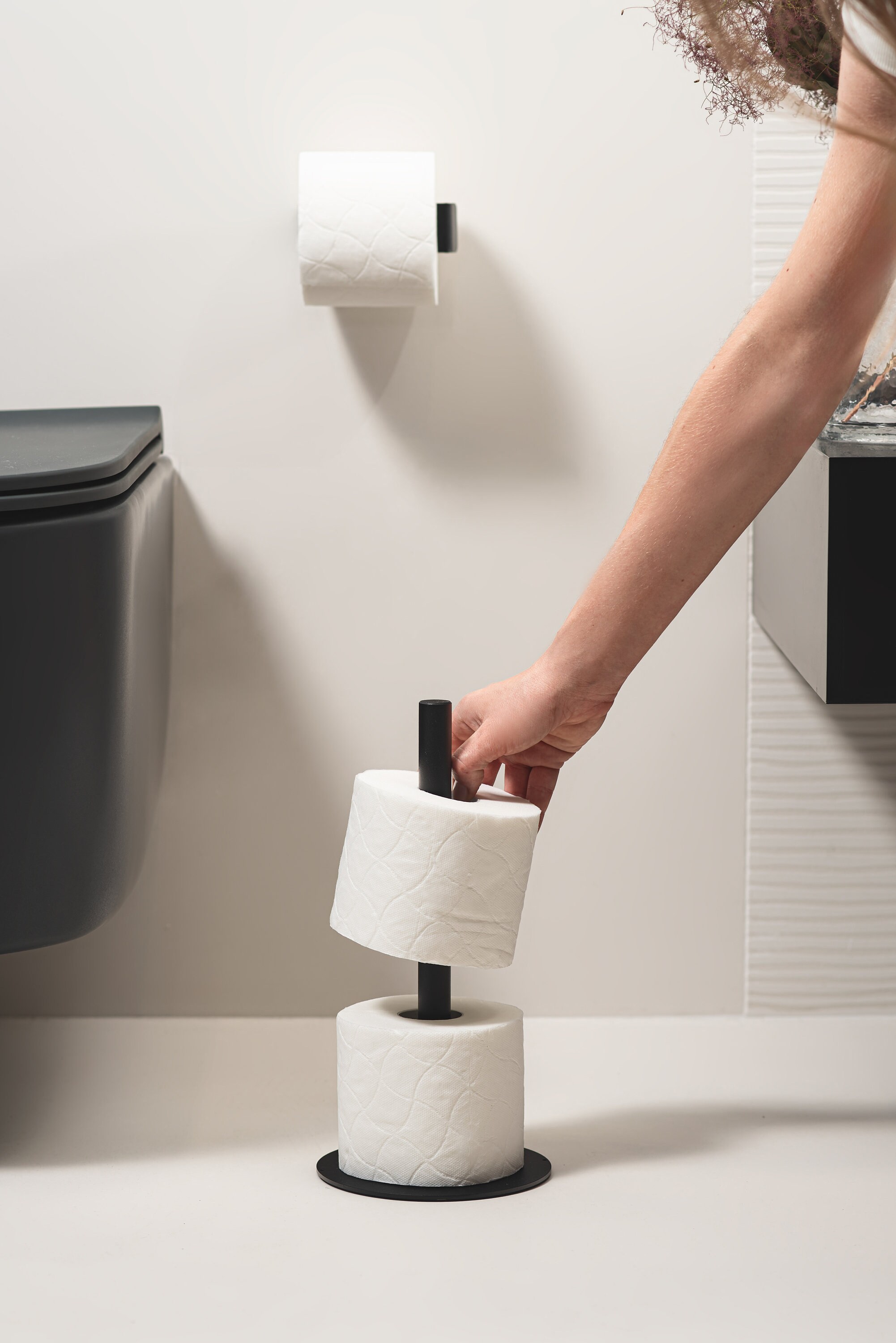 Black Toilet Paper Reserve Holder Bathroom Storage Extra -  in