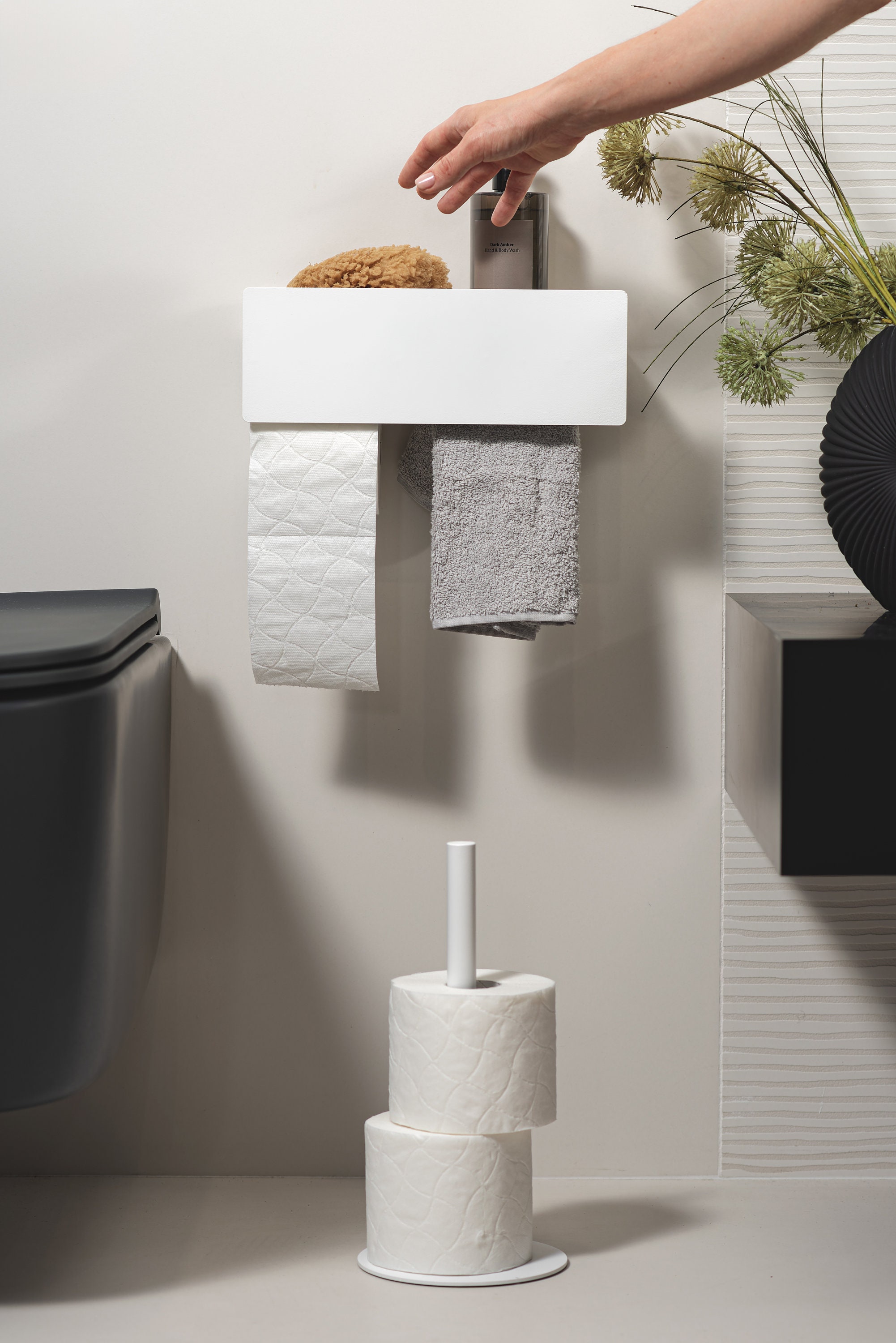 Porta Carta Igienica Con Ripiano, Porta Salviette Umidificate Montaggio A Parete Adatto Per Bagno E Cucina Nero 96526429