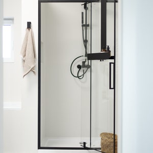 Hanging shelf, no-drilling bathrooom shelf black, minimalistic bathroom accessories, shelf for shower, without drilling Dabstory caddy LOGAN image 4