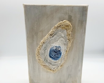 Textured Oyster Shell Canvas Art, Coastal Beach House Decor, Neutral Nautical Painting