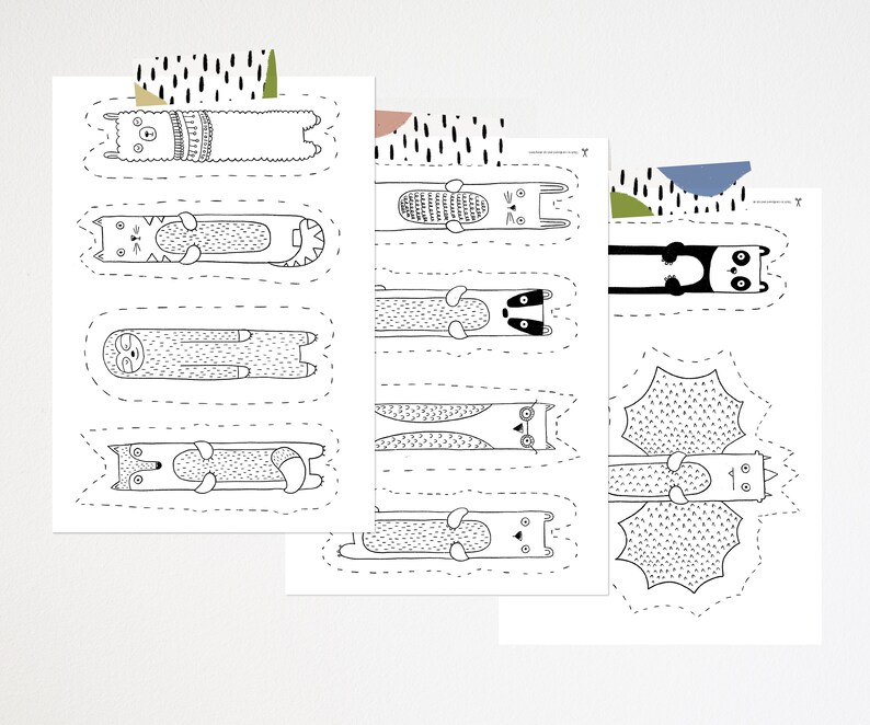 Colouring character puppet set Kids craft toys Printable | Etsy