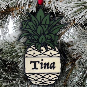 Custom Ornament Pineapple Christmas Decor, Personalized Name Gift, 3D Printed, Quirky Modern Holiday Ornament