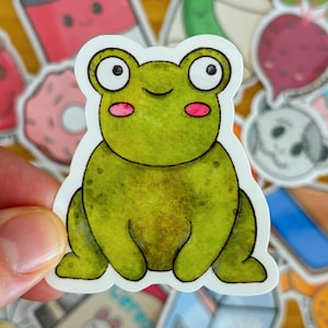 Watercolor Frog Vinyl Sticker | Kawaii Art | Waterproof Sticker | Stationary Stickers | Water Bottle Tumbler Sticker