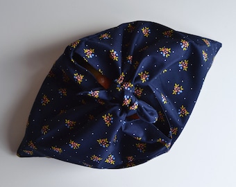 Navy Blue Floral Zero-Waste Cotton Bread & Produce Bag – Eco-Friendly, Reusable Storage