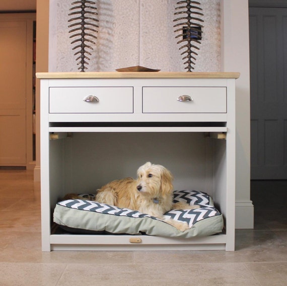 dog bed in cabinet