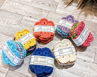 Flower Face Scrubbies 5-Pack, Crochet Reusable Pads, Set of 5, Facial Scrubbies, Eco-Friendly, Zero Waste, Beauty Gift Sets, Assorted Colors