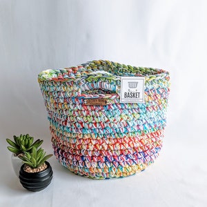 Scrappy Basket Made With Cotton Yarn, One of a Kind Handmade Crochet Home Decor, Unique Storage or Project Bag image 2