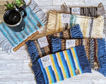 Boho Mug Rug Sets or Singles, Funky Home or Office Table Decor, Large Handmade Cup Coaster for Him or Her, New Home Bohemian Gift