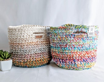 Scrappy Basket Made With Cotton Yarn, One of a Kind Handmade Crochet Home Decor, Unique Storage or Project Bag