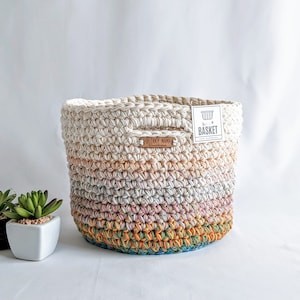 Scrappy Basket Made With Cotton Yarn, One of a Kind Handmade Crochet Home Decor, Unique Storage or Project Bag image 4