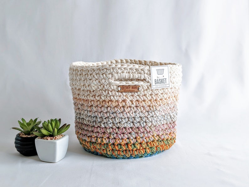 Scrappy Basket Made With Cotton Yarn, One of a Kind Handmade Crochet Home Decor, Unique Storage or Project Bag image 4