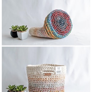 Scrappy Basket Made With Cotton Yarn, One of a Kind Handmade Crochet Home Decor, Unique Storage or Project Bag image 5