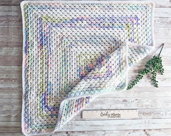 Pastel Baby Blanket, Crocheted Granny Square Boho Colorful Afghan Newborn Nursery Gift