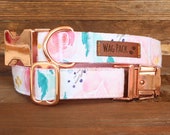 Pink floral Dog Collar Girly Dog Collar Watercolour Handmade Dog Accessory Girl Dog Collar Summer Pet Accessory Rose Gold