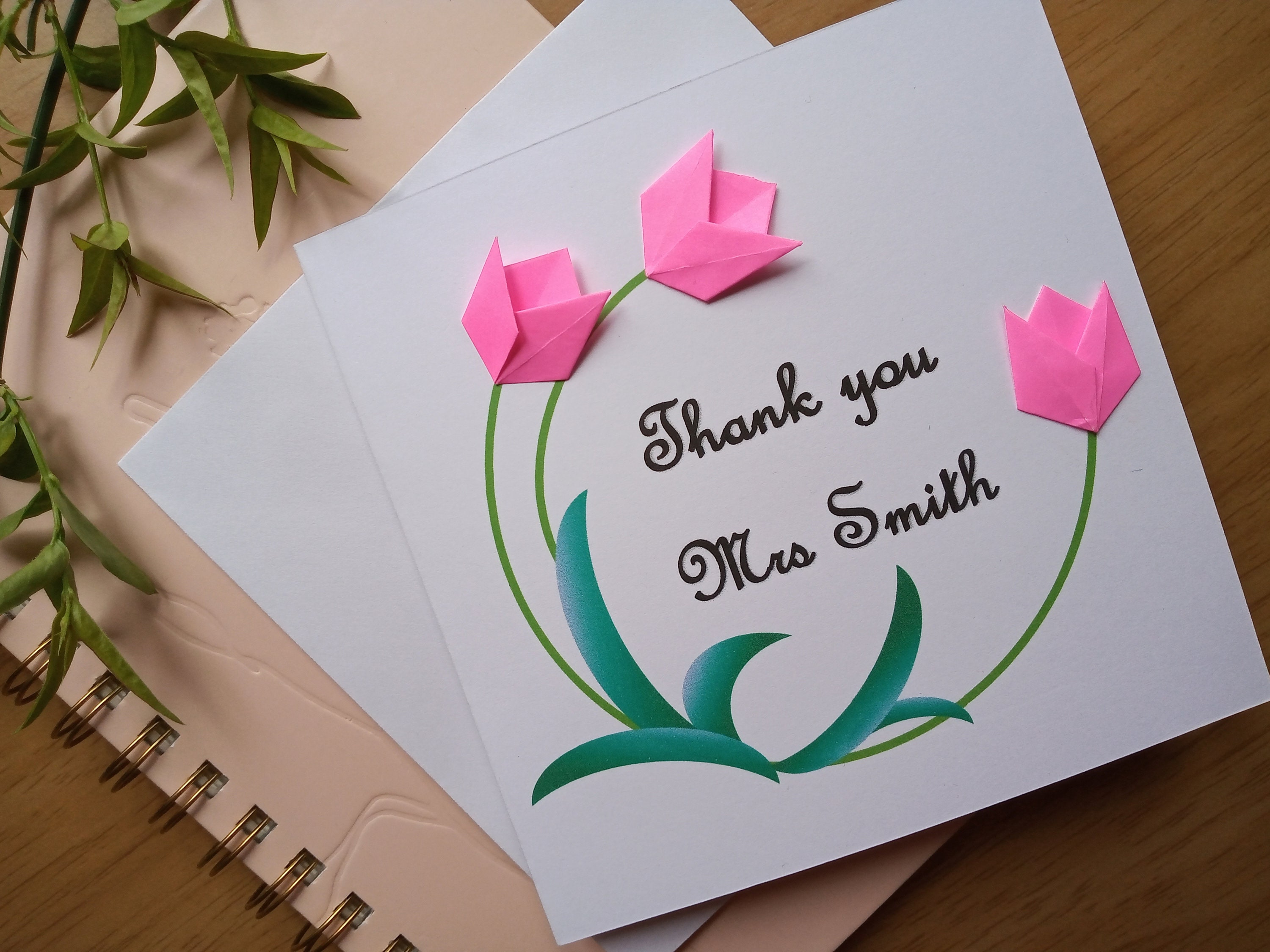 Personalised Thank you card Origami tulip card origami Etsy España