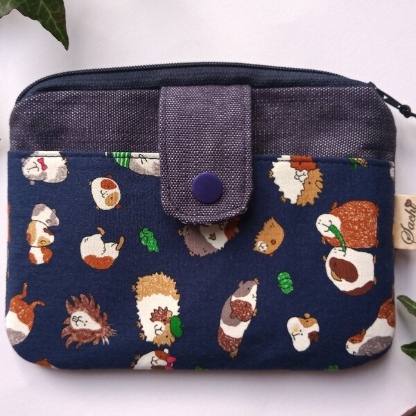 Japanese fabric zipper pouch, zipper case, purse, make up pouch, travel pouch, handbag organiser, travel gift, Guinea pig print