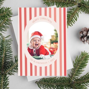 Red Stripes, Happy New Year, Happy Holidays, Christmas Family Card Template Holiday Card Template Photo Collage, trending holidays 2024 card