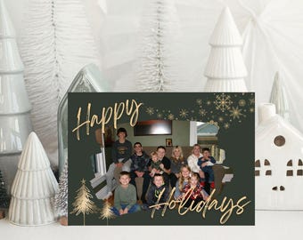 Fijne feestdagen, canva kerstkaart met fotosjabloon Afdrukbare kerstkaart Foto kerstkaart Bewerkbare nieuwjaarskaart met afbeelding
