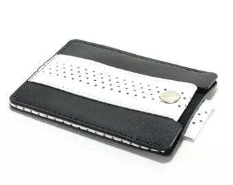 Leather and Bar Tape Card Wallet Black/White