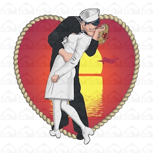V-J Day Times Square Kiss PNG, Navy Sailor Nurse World War II PNG, Kissing the War Goodbye png, Transparent Background