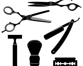 Barber tools bundle SVG, Scissor svg, razor svg, brush svg, blade svg, Cricut & Silhouette Cut Files, Png Digital Download File