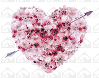 Floral heart Png, Flower Love Heart Png, PNG files, Transparent Background, Instant Download, Mother's Day, Romantic Png