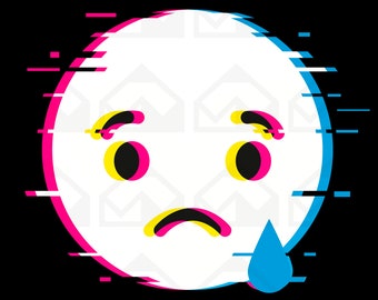 Emoji crying png, glitch effect, digital download