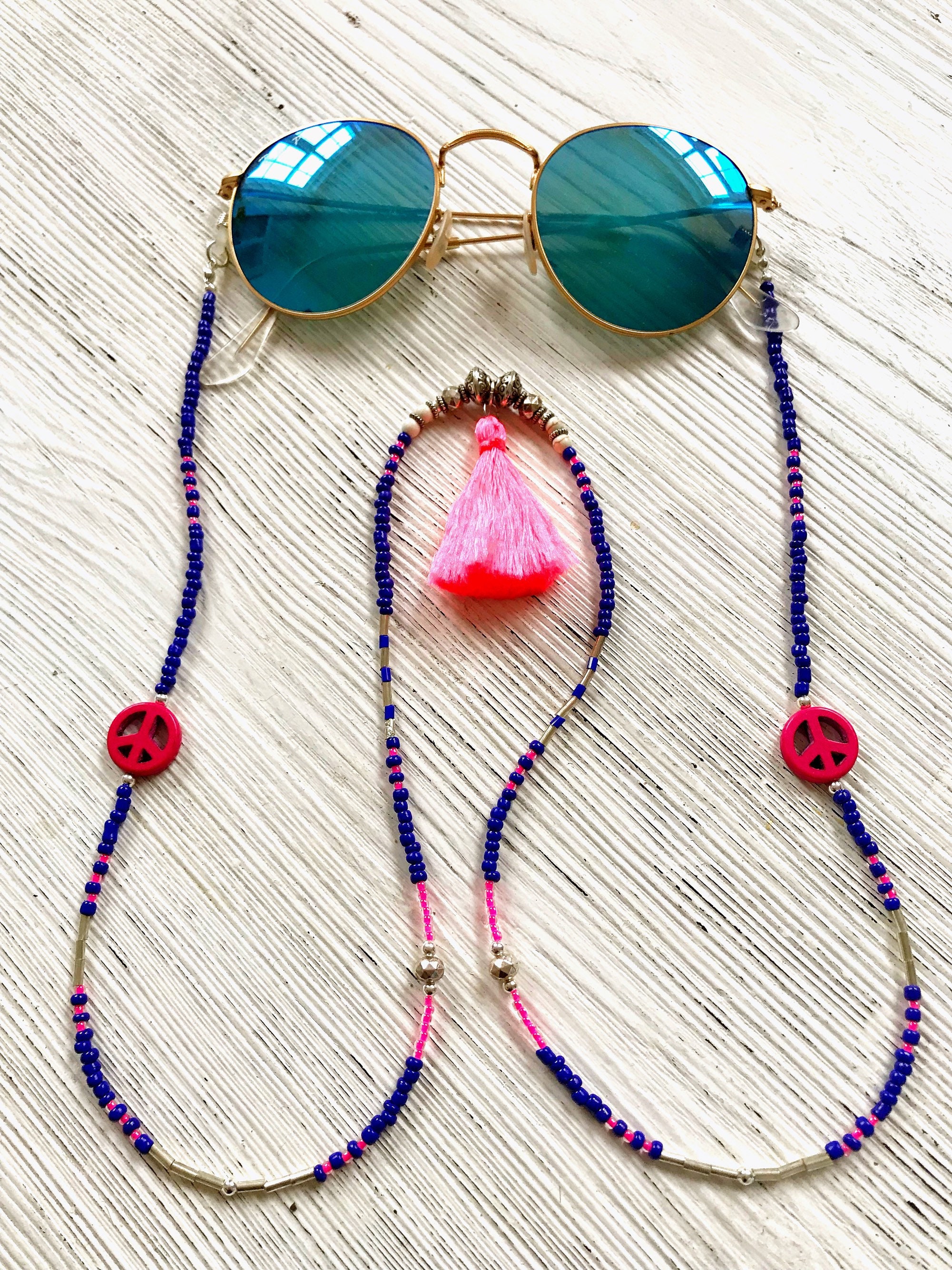 Boho Peace Sunglasses Necklace Neon Pink Etsy
