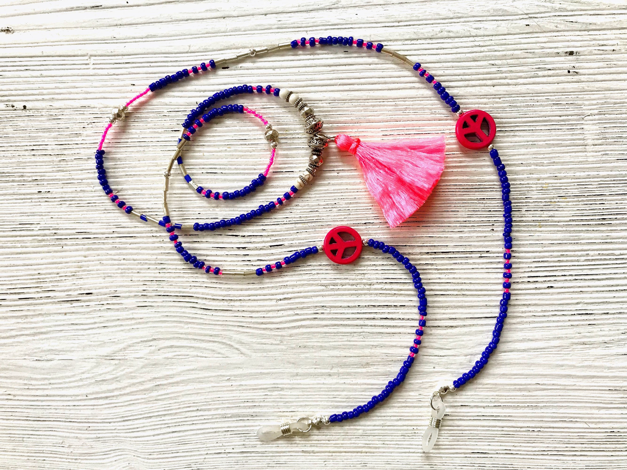 Boho Peace Sunglasses Necklace Neon Pink | Etsy